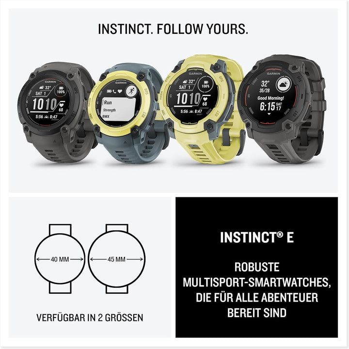 Garmin Instinct E 45mm - Smartwatch GPS rezistent la apă, cu design robust, cu ecran de 1,2" pentru utilizare în aer liber, alergare, ciclism și multe altele - cu măsurare a ritmului cardiac, navigare precisă și numeroase funcții inteligente