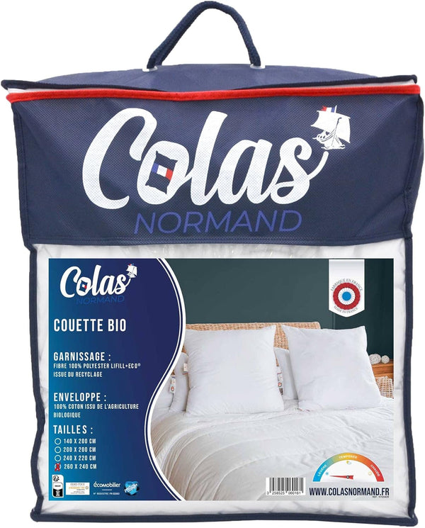 Plapumă COLAS NORMAND 260 X 240 cm, bumbac organic și umplutură reciclată, ușoară, moale, lavabilă la mașină la 40 °C