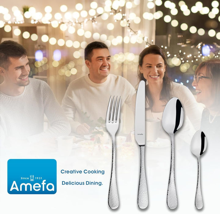 Amefa SIERRA Besteck Set 6 Personen | 24-Teilig | Edelstahl 18/10 Satiniert | Gehämmerte Griffe | Essbesteck Spülmaschinenfest | Besteckset 6 Personen | Optisch Und Haptisch Perfekt Ausbalanciert