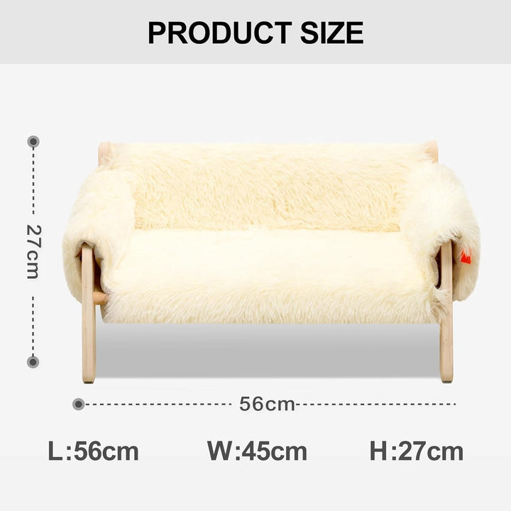 MEWOOFUN Canapea pat pentru pisici, din lemn, 56 x 45 cm, canapea robustă pentru pisici de dimensiuni mari - Scaun modern pentru pisici cu husă detașabilă, capacitate de încărcare 10 kg (alb, 56 x 45 cm)