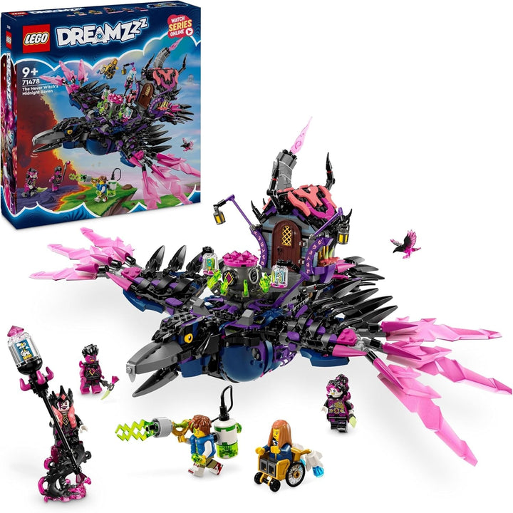 LEGO Dreamzzz 3-In-1 The Midnight Raven Of The Never Witch, Playset pentru băieți și fete de la 9 ani, cu figurine de animale, colibă fantastică pentru a o transforma într-o casă, un păianjen sau o pasăre 71478