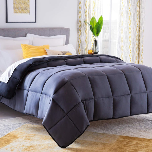 Linenspa 10.5 Tog All Season hipoalergenic Down Alternative Microfibre Duvet Super King Size Plapumi si pilote Naty Shop Negru / gri grafit Super King