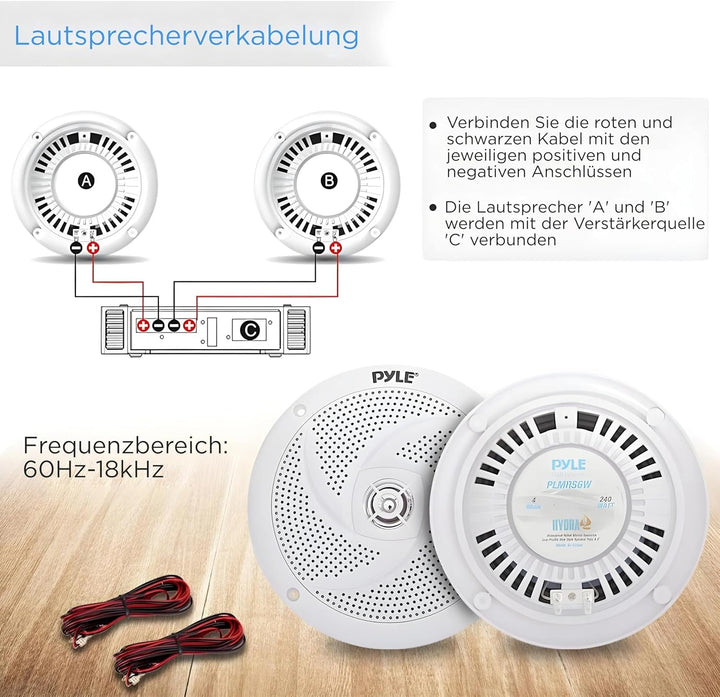 Pyle Outdoor Lautsprecher Boxen, Musikbox – Marine Speaker, Outdoor Box – Wasserdichte Box Outdoor 240W Als Auto Lautsprecher Oder Boot Marine Lautsprecher Als 2-Wege-Lautsprecher Passiv in Weiß