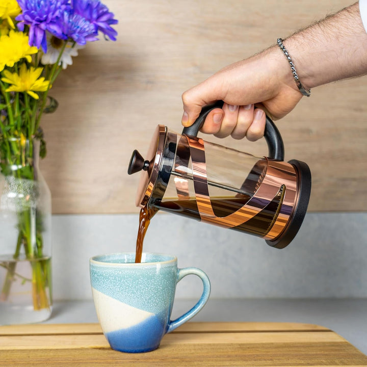 Cafetieră Café Olé Classico, finisaj cupru, 1000 ml, 8 cești, cafetieră French Press, mâner rezistent la căldură, oțel inoxidabil