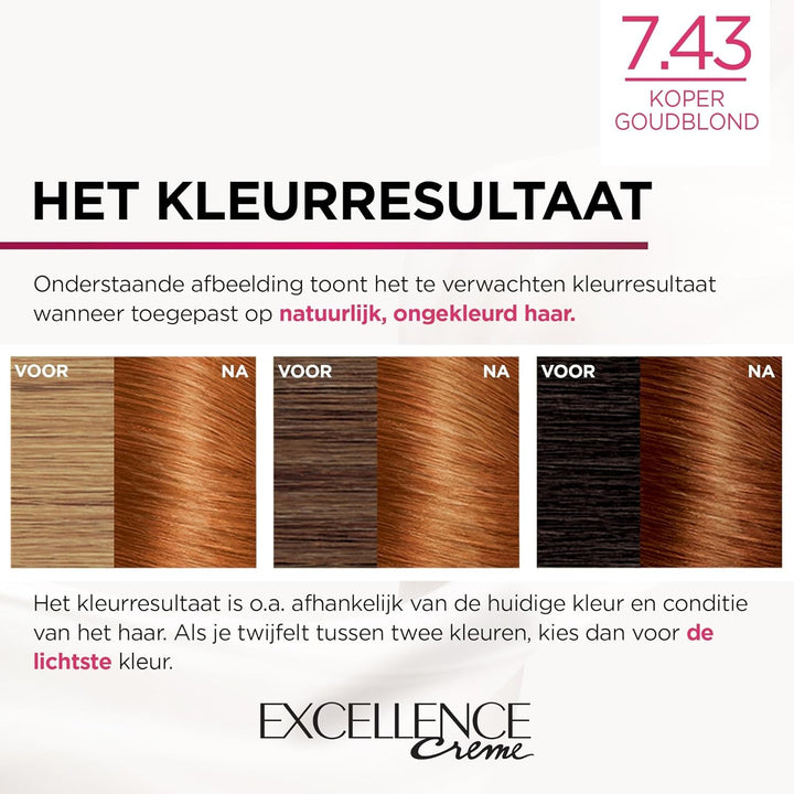Paris Excellence Creme 7.43 Culoarea părului Roșu - Culoarea părului (Roșu, Blond Cuuvré Gold, Belgia, 63 mm, 100 mm, 163 mm) Vopsea pentru par Naty Shop