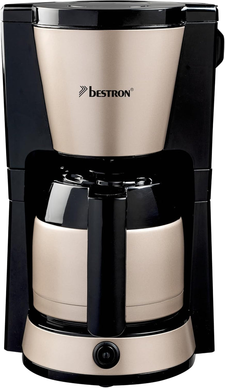 Bestron Espressor cu filtru pentru 8 cești de cafea, Espressor cu termos de 1 litru, Include filtru permanent și oprire automată, 900 W, Culoare: Cupru
