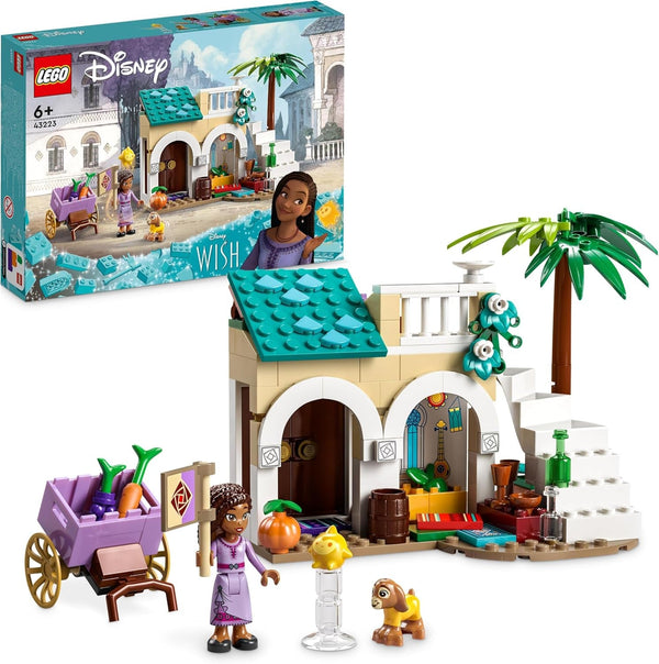 LEGO 43223 Disney Wish Asha în orașul Rosas, set de film Wish cu piață, mini păpușă Asha, Valentino ca capră de jucărie și figuri de stele, cadou pentru copii de la 6 ani, fete și băieți