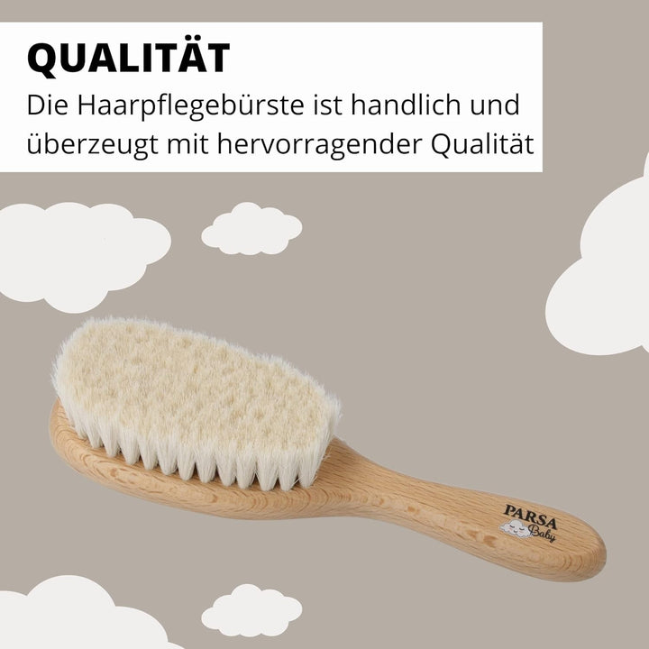 PARSA Beauty perie de păr pentru bebeluși cu păr de capră - perie de păr pentru bebeluși fabricată din lemn de fag certificat FSC® - perie pentru îngrijirea părului fin al bebelușilor - perie pentru bebeluși