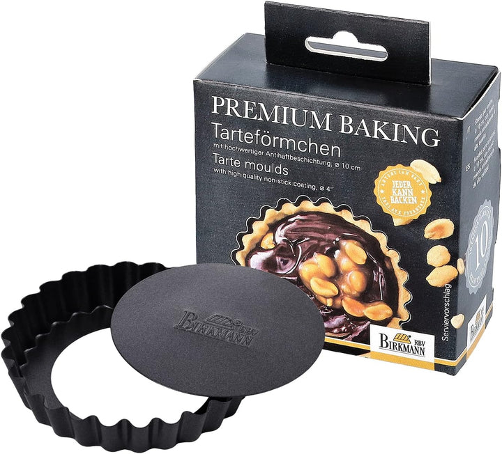 RBV Birkmann Premium Baking, Tarteförmchen, Ø 10 Cm, 6-Fach, Mit Hebeboden, Exzellente Marken-Antihaftbeschichtung, Mit Rezept