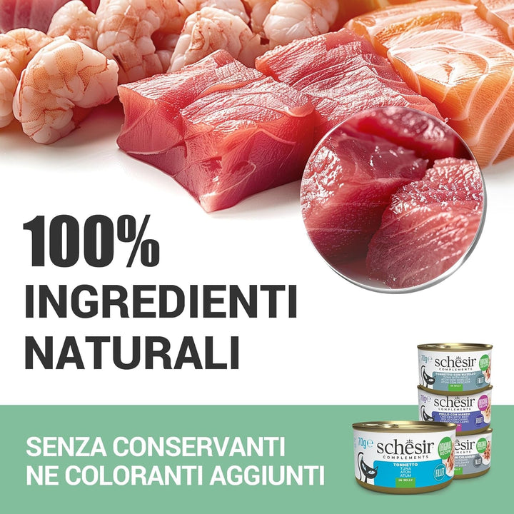 , File de pui cu șuncă în jeleu, Hrană umedă complementară pentru pisici, Rețetă originală, 100% naturală, 12 pungi a câte 70 g