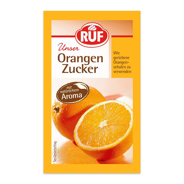 RUF Orangen-Zucker, Aromatisierter Zucker Mit Natürlichem Orangen-Aroma, Wie Geriebene Orangenschalen Zu Verwenden, Glutenfrei, Vegan, 3 X 10G