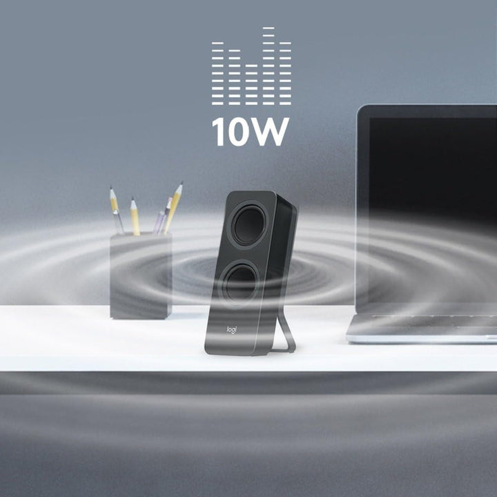 Logitech Z207 Wireless Pc Speaker, Bluetooth, sunet stereo, putere de vârf de 10 wați, intrare de 3,5 mm, mufă pentru căști, funcție Easy-Switch, mufă UE, Pc/Tv/Tabletă/Telefon mobil - negru