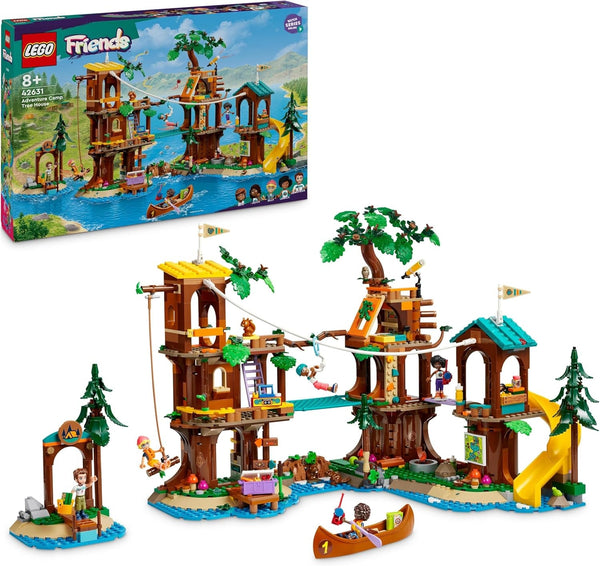 LEGO Friends Tree House At Adventure Camp, set de joacă pentru fete și băieți de la 8 ani cu 5 figurine și 5 animale, idee de cadou pentru jocuri creative, jucării sportive, casă de păpuși 42631
