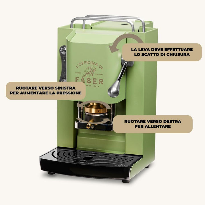 Model Pro Deluxe | Espressor cu capsule Ese de 44 mm | Finisaj cromat | Presă de cafea cu tampon din alamă (verde acid), verde anason