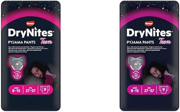 Huggies  Nachtwindeln, Für Mädchen 8-15 Jahre (27-57 Kg), Hochabsorbierende Bei Bettnässen, 9 Stück (2Er Pack) Windel-Pants