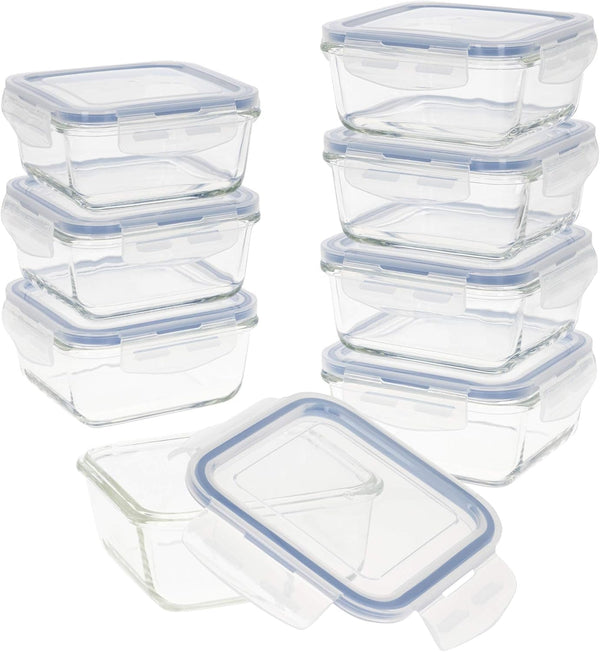 Max Home Pachet 8 recipiente etanșe din sticlă, cutie de prânz din sticlă pentru microunde, recipiente resigilabile pentru alimente, 550 mililitri, capace transparente, recipiente pentru alimente (16538) Cutii depozitare alimente Naty Shop Titlu implicit