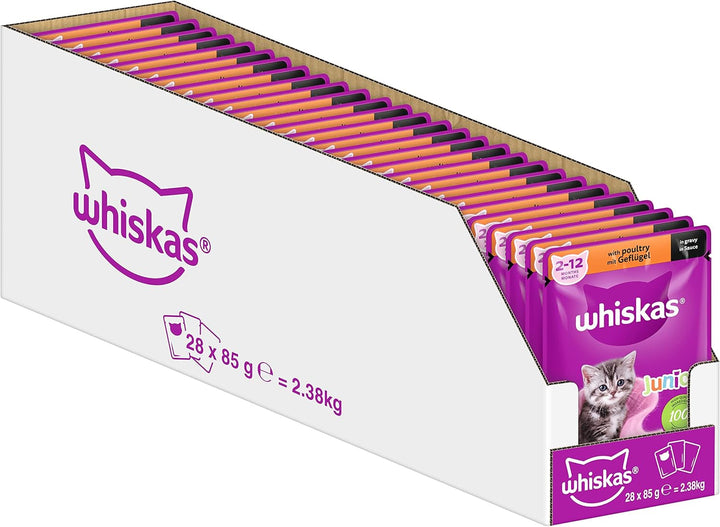 Hrană umedă pentru pisici Whiskas Junior Classic Choice în sos, 48 de pliculețe, 12X85G (pachet de 4) - Hrană umedă pentru pisici de înaltă calitate, pentru pisici în creștere de la 2 la 12 luni