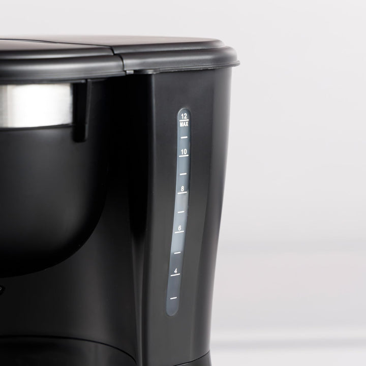 Espressor Verona 12, 680 W, 1250 ml, Intense Flavour Tech, plită, filtru permanent lavabil, cană de sticlă anti-picurare, design compact negru mat, fără BPA
