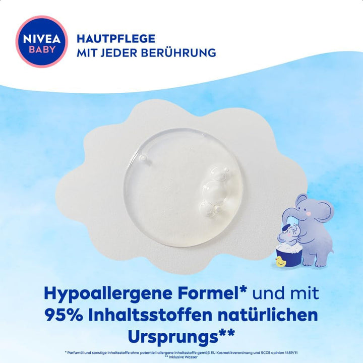 NIVEA BABY head to toe bath & shampoo, șampon blând vegan pentru copii pentru piele și păr cu ulei de migdale, gel de duș relaxant cu formulă hipoalergenică fără parabeni și microplastice (200 ml)
