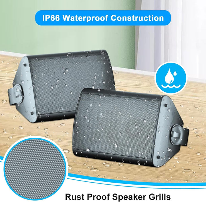 STUDIOFINIX 800W 6,5 Zoll Outdoor-Lautsprecher Wasserdicht Mit Bluetooth-Verstärker Wandhalterung Wetterfester Lautsprecher Für Patio Garten Poolside Home (4 Lautsprecher, Schwarz)