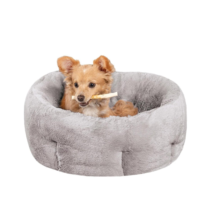 Pat pentru pisici de interior, lavabil, cu role de gât detașabile, pentru animale de companie de până la 4,1 kg – Covoraș de pluș cu imprimeu de diamant – Gri, mărimea S