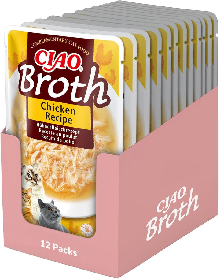 INABA Ciao Stew Hrană umedă pentru pisici 86% umiditate și vitamina E, supă premium pentru pisici cu pui și scoici 40 G (pachet de 12), 100% carne naturală, fără cereale, fără zahăr