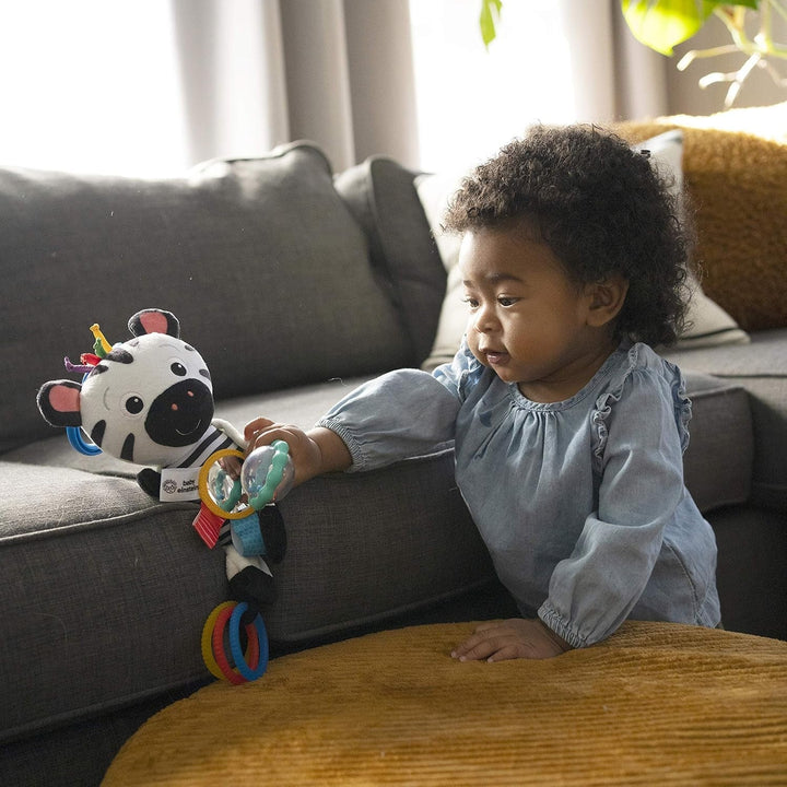 Baby Einstein Zen's Sensory Play jucărie de pluș zebră jucărie de activitate în design cu contrast ridicat, cu texturi diferite, sunete crinkle, un zornăitor și multe altele, 6 bucăți, 12793 Jucarii Bebe Naty Shop