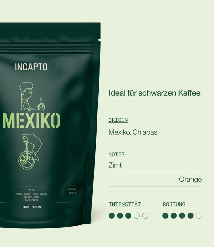 Incapto Spezialitäten-Kaffeebohnen | Single-Origin Mexiko | Espresso 100% Arabica | Specialty Coffee 82 Punkte SCA | Traditionell Geröstete Bohnenkaffee | Plantage Chiapas, Ethichub, 500G