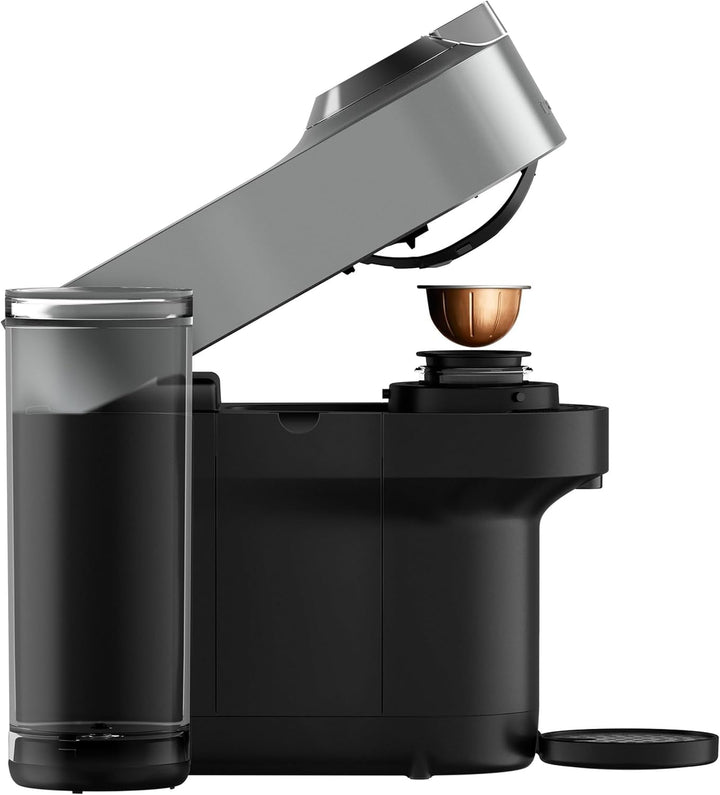 Espressor cu capsule Nespresso Krups Vertuo Pop plus, capacitate rezervor de apă de 1,1 l, design ultracompact cu o înălțime de doar 26,5 cm, sistem cu o singură atingere, 4 dimensiuni de cești, titan, XN930T