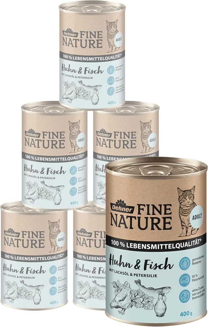 Hrană pentru pisici Dehner Fine Nature, hrană umedă fără cereale, pentru pisici adulte, curcan, cutie 6 X 200 G (1,2 kg)