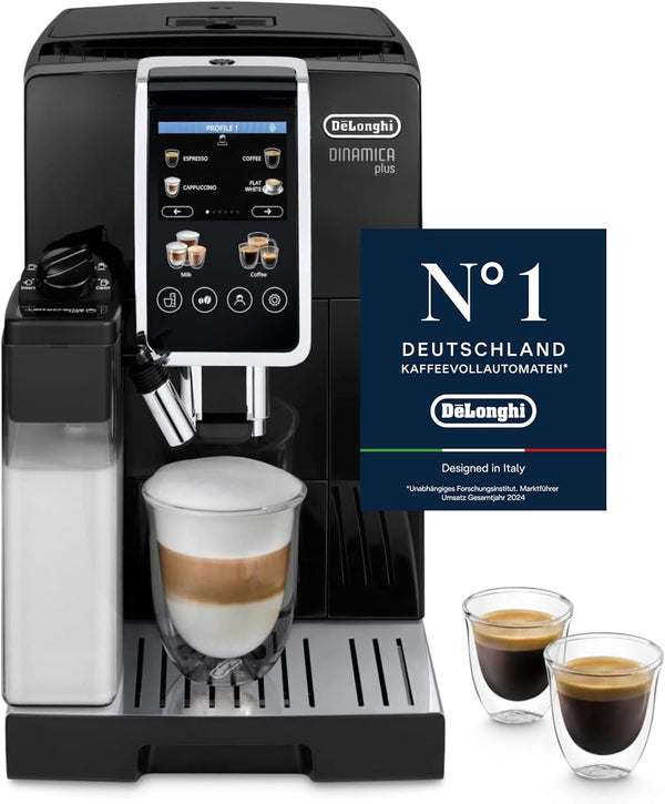 De'Longhi Dinamica plus ECAM382.70.B, Espressor automat pentru boabe de cafea, Espressor Cappuccino cu Latte Crema Hot, Espressor cu 18 rețete, Ecran TFT de 3,5 inci, 1450 W, Negru