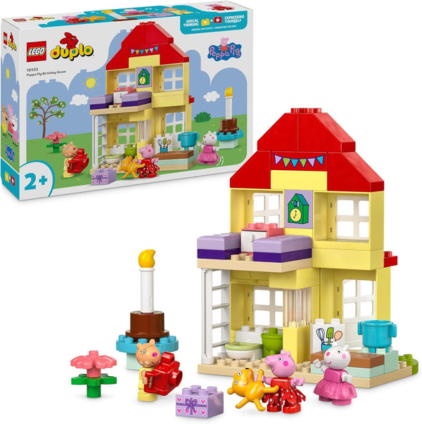 LEGO DUPLO Peppa's Birthday House: Jucărie creativă cu 3 figuri, casă de jucărie de construit și reconstruit pentru copii de la 2 ani, băieți și fete, promovează dexteritatea 10433