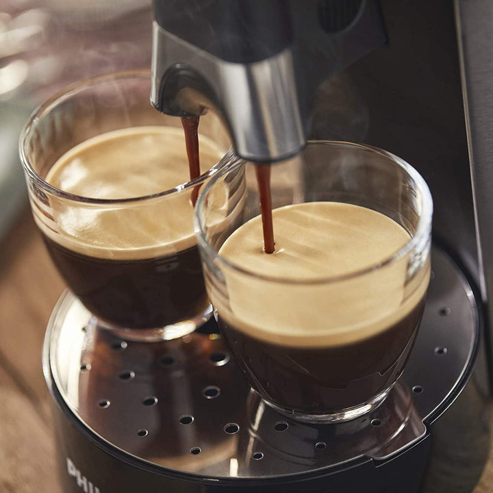 Aparat de cafea cu doze Philips Senseo Select - Selectare putere cafea plus, Funcție Memo, Tehnologie Crema plus, Rezervor de apă de 0,9 l, Funcție pentru două cești, Duză reglabilă pe înălțime, Ecologic (CSA250/10)