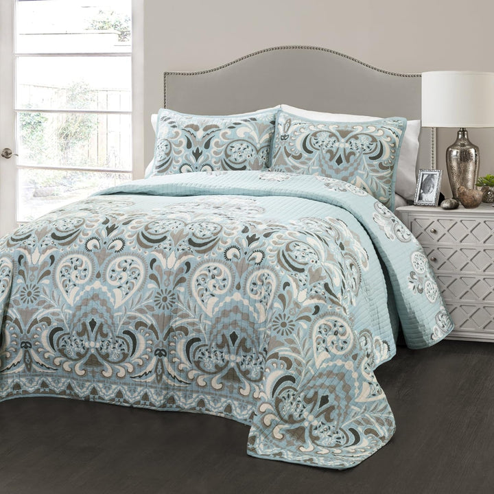 Lush Decor Clara quilt, bumbac, turcoaz și mandarină, Full/Queen Plapumi si pilote Naty Shop Albastru Rege