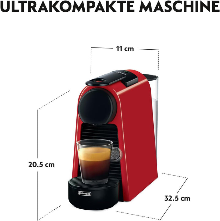 Espressor cu capsule Nespresso De'Longhi Essenza Mini EN 85.R, set de bun venit cu 7 capsule în diferite arome, presiune a pompei de 19 bari, economie de spațiu, 0,6 l, roșu