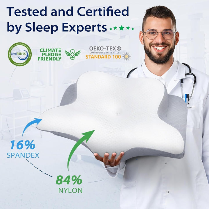 HOMCA Neck Pillow Pillow, Memory Foam Ergonomic Pillow 3D Cooling Pillow Cover For Supine, Side or Prone Position, 62 X 41 X 9.5/12.5 Cm