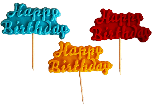 Set di 3 decorazioni commestibili dalla pasta di zucchero, buon compleanno