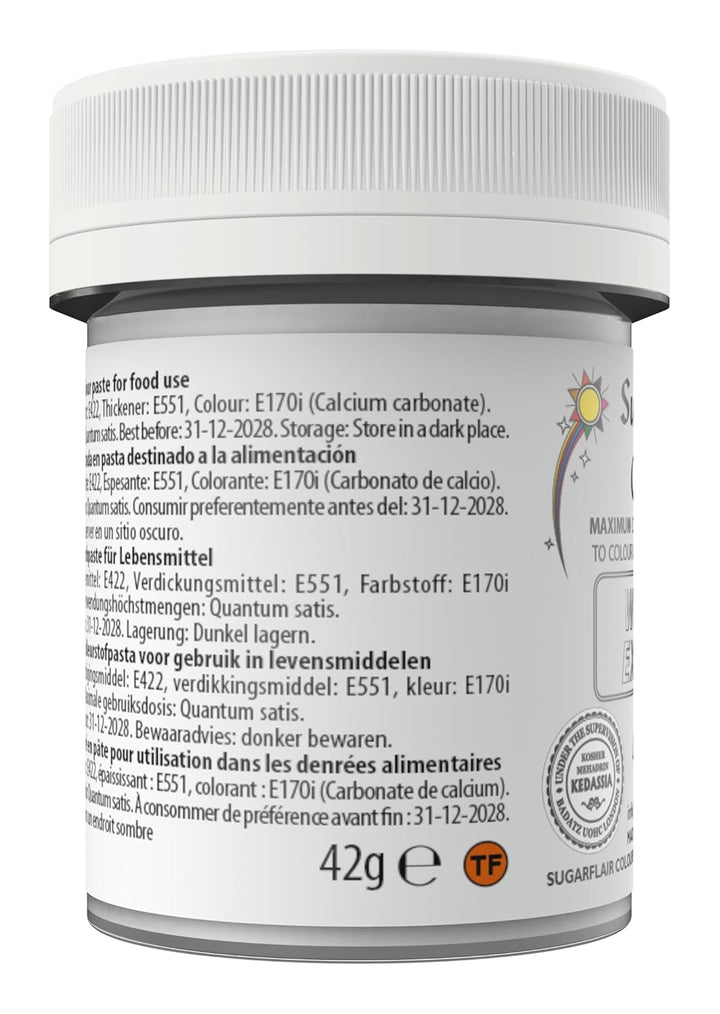 Sugarflair Lebensmittelfarbe Max Konzentriert White Extra, Lebensmittel Farbstoff Hoch Konzentriert Für Marzipan Und Fondant, Max Concentrate Paste Colour - 42G