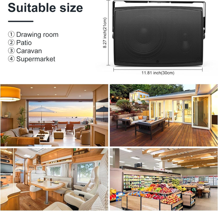 STUDIOFINIX Bluetooth Lautsprecher Im Freien, 6.5 Zoll Paar Wandhalterung Wasserdicht Für Innen/Außen, 400W (Schwarz)