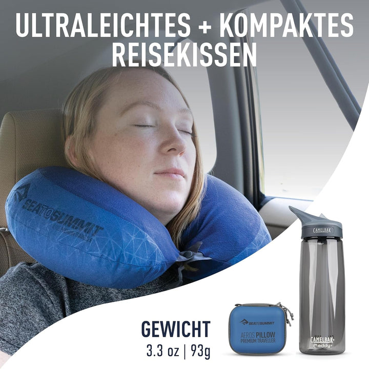 Sea to Summit - Aeros Premium Lumbar Cushion - Pernă de susținere gonflabilă - Relief pentru partea inferioară a spatelui - 50D Polyester Fabric - Geantă de călătorie compactă - Muncă, călătorii și excursii - Albastru marin - 93 G