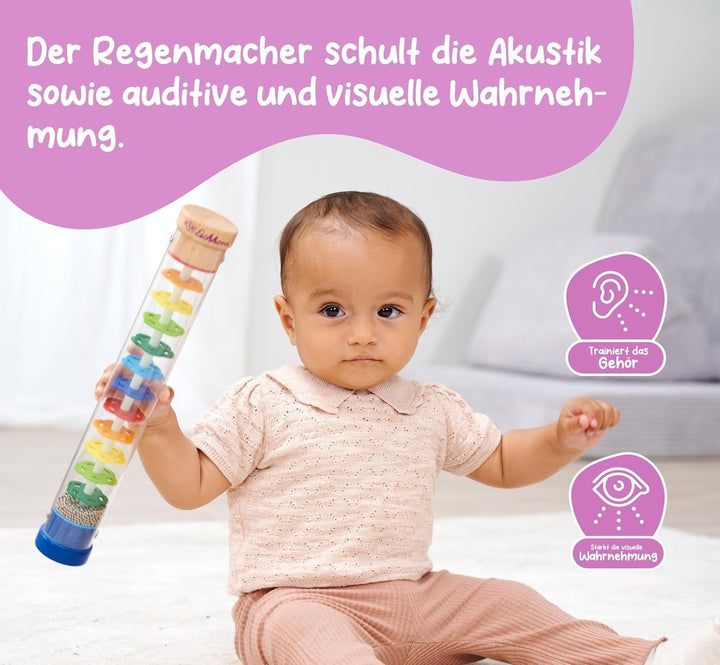 Eichhorn 100003446 - Rainmaker din lemn masiv, tub din plastic cu bile metalice, 32x5cm Jucarii Bebe Naty Shop