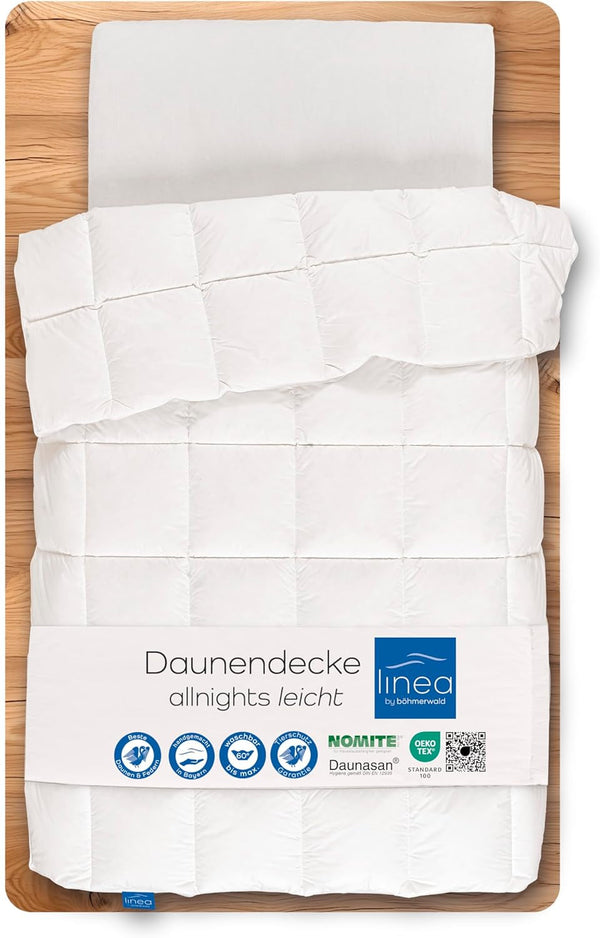 Allnights - Plapumă confortabilă ușoară, 135X200, 100% pene noi și puf, potrivită pentru alergici, lavabilă până la 60°C, fabricată în Germania Plapumi si pilote Naty Shop 135 X 200 Cm Clasa termică Lumină
