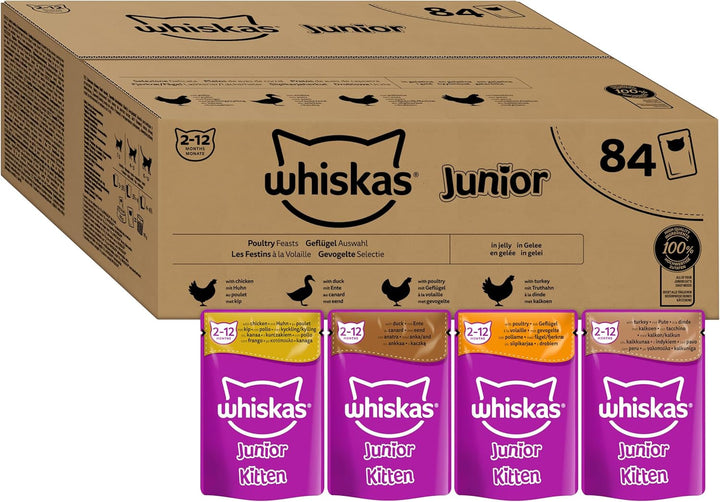 Hrană umedă pentru pisici Whiskas Junior Classic Choice în sos, 48 de pliculețe, 12X85G (pachet de 4) - Hrană umedă pentru pisici de înaltă calitate, pentru pisici în creștere de la 2 la 12 luni