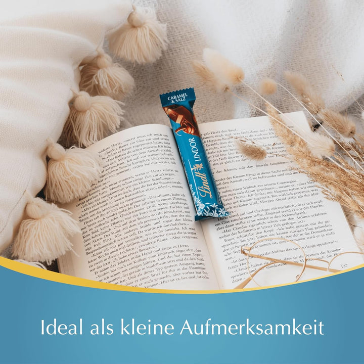 Lindt LINDOR Stick Caramel Salz | 100G | 4X 25G Schokoladenriegel | Vollmilchschokolade Mit Salz Und Karamell