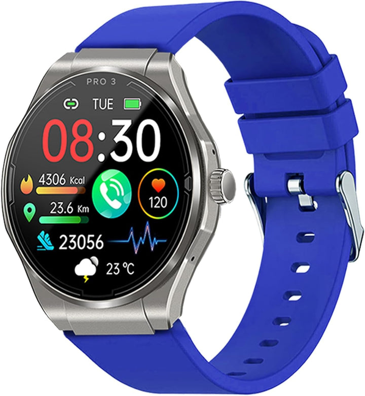 PRO 3 (2024) Negru - Ceas de sănătate Ceas inteligent cu funcție de telefonie - ECG + HRV și funcție SOS - Afișaj AMOLED- BT Bluetooth - Apnee de somn - Curea din silicon Negru, 14-24, rotund