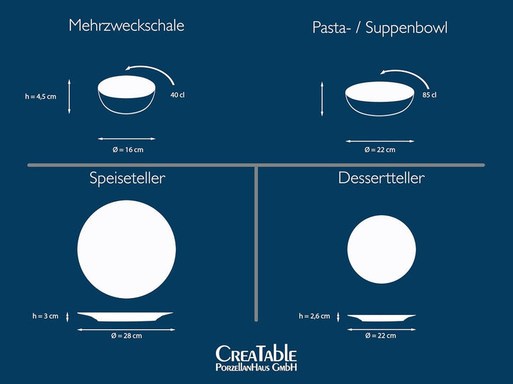 Creatable, 22447, Serie Yuki, 8-Teiliges Geschirrset Für 2 Personen, Teller Set Aus Steinzeug, Spülmaschinen- Und Mikrowellengeeignet, Made in Portugal