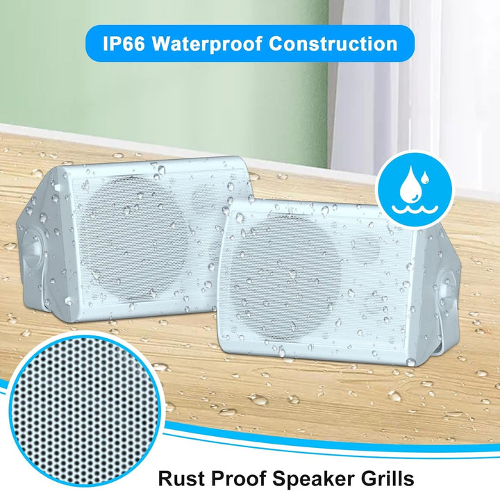 STUDIOFINIX 800W 6.5 Zoll Outdoor Bluetooth Lautsprecher Wasserdicht Verdrahtet Mit Multifunktionsverstärker Wandmontage Wetterfestes Lautsprecher-System Für Patio Garten Home(4 Lautsprecher, Weiß)
