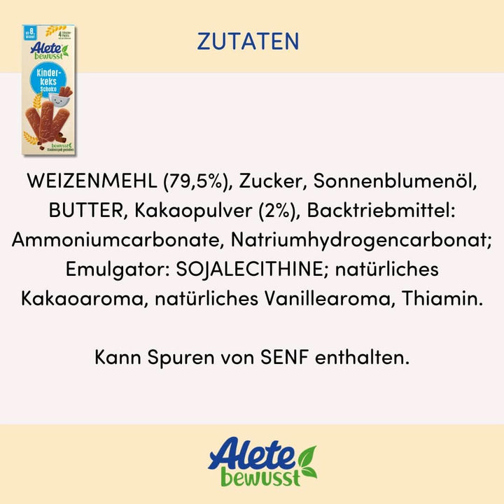 Alete Bewusst Kinderkeks Schoko, Ab Dem 8. Monat, Butterkeks Aus Weizen Für Kinder, Handlich Verpackte Kekse Als Kleiner Snack, Perfekt Für Unterwegs & Zwischendurch, 1 X 180 G