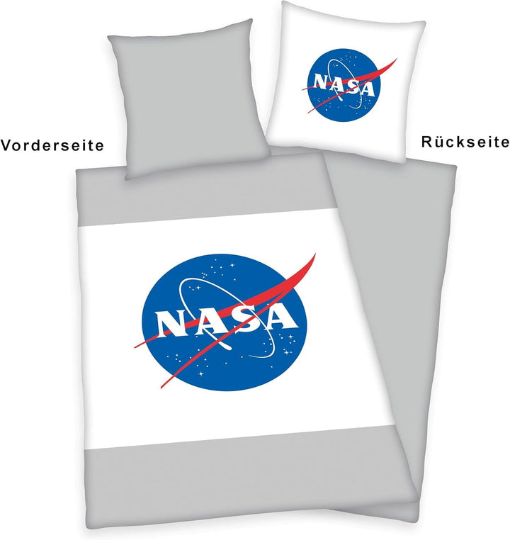 Set de lenjerie de pat NASA, bumbac/renforcé, gri/alb Lenjerie de pat - copii Naty Shop