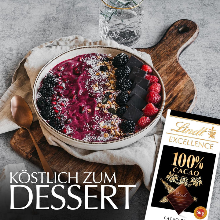 Lindt EXCELLENCE 100 % Kakao - Edelbitter-Schokolade | 50 G Tafel | Extra Kräftige Bitter-Schokolade | Intensiver Kakao-Geschmack | Dunkle Schokolade | Vegane Schokolade | Schokoladengeschenk